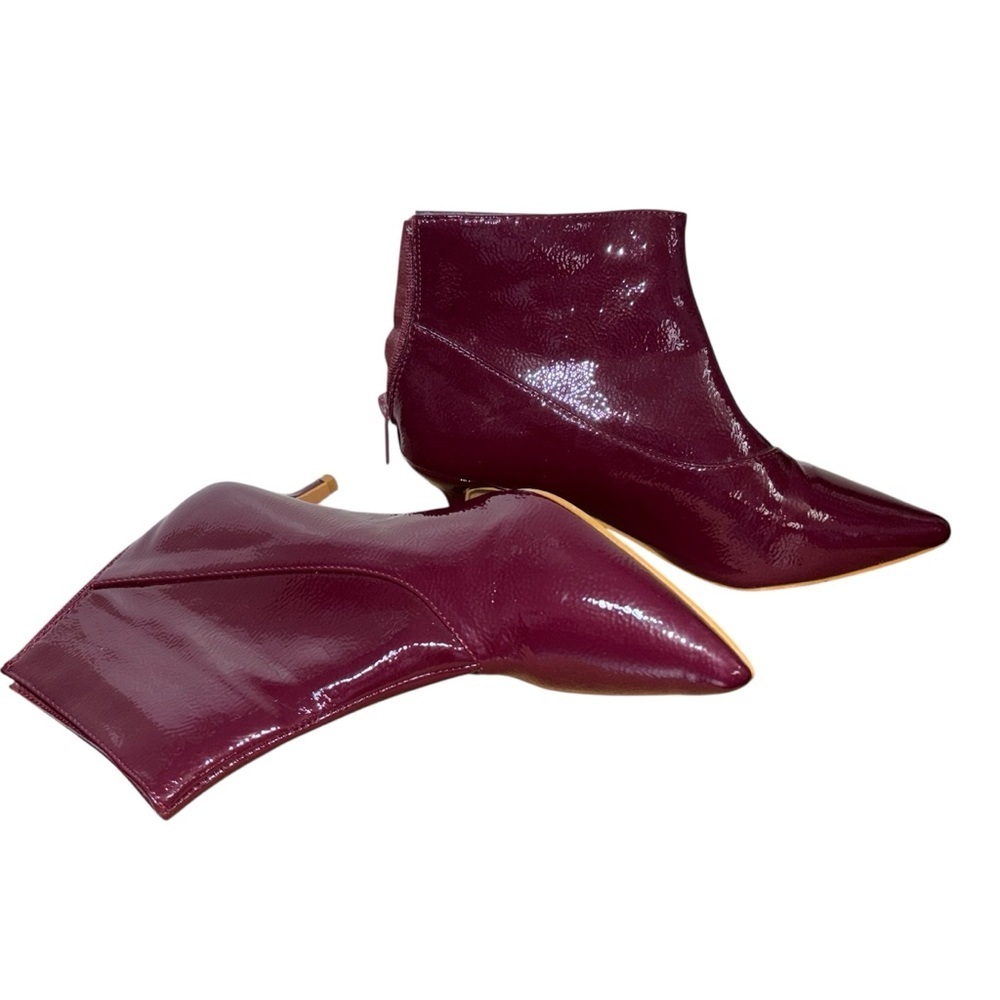 Unilady Women's Burgundy Ankle Boots Side Zipper 7.5 Patent Heel Boho Hippy